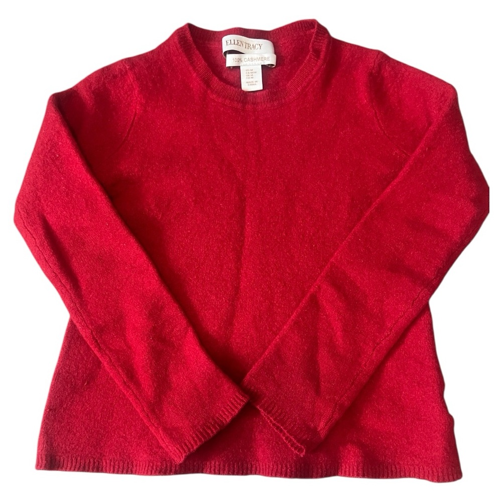 Ellen Tracy Red Crew Neck Sweater Classic Design